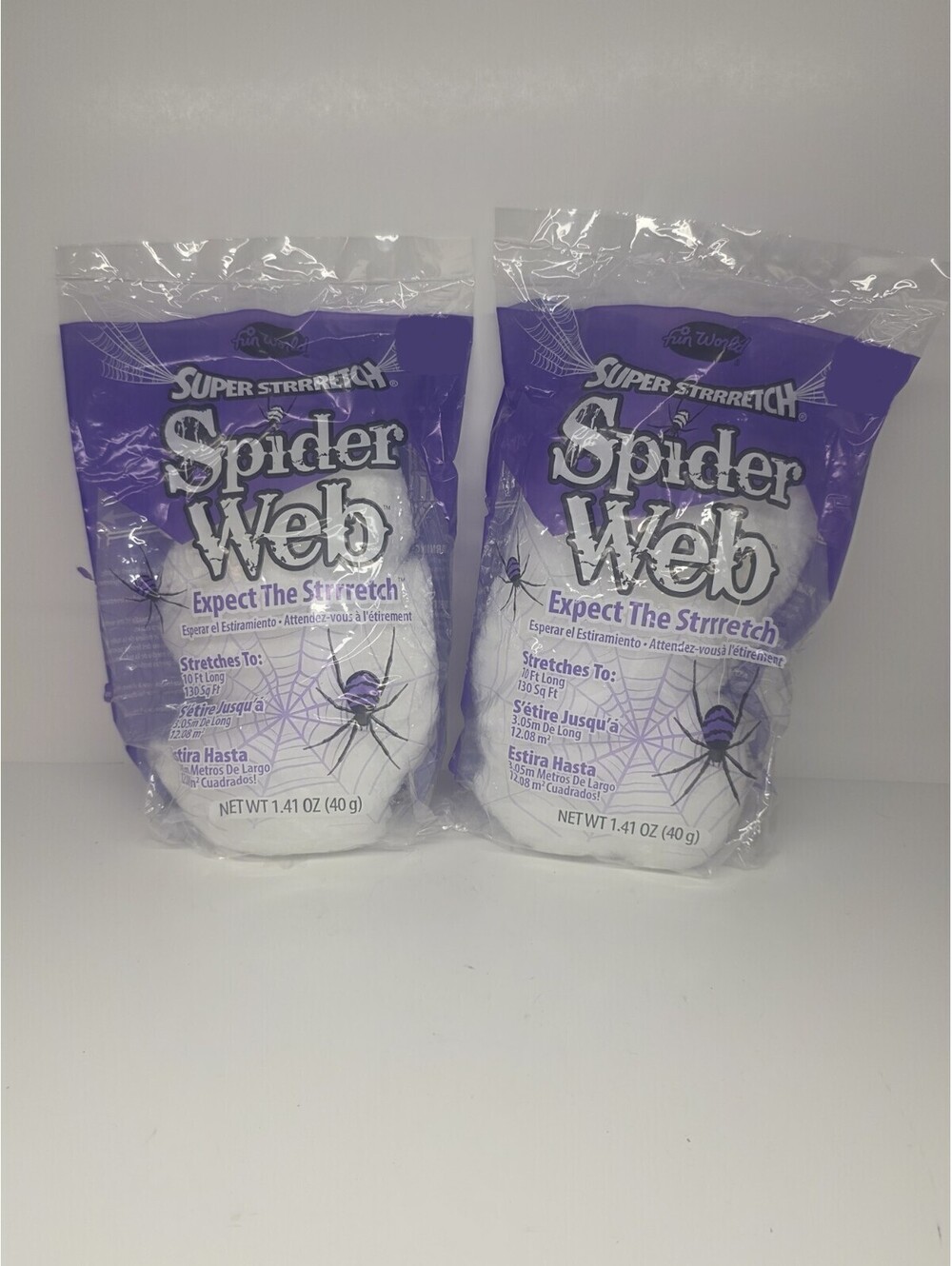 Lot 2 Fun World White Spider Web 130Sq Ft Stretch Halloween Decor Indoor/OutDoor